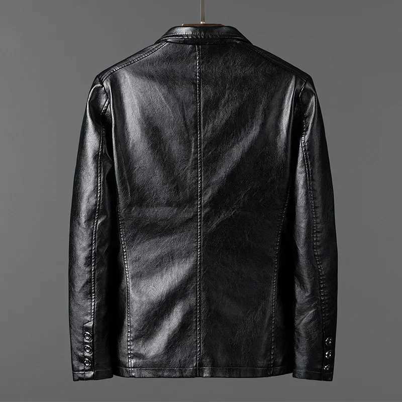 PU Leather Jackets Men Slim Fit Full Sleeve Coats Single Breasted Spliced Turn Down Collar Jacket Punk Mens Casual Autumn X250822