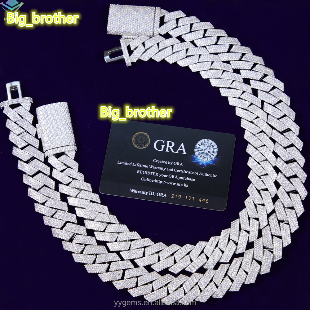 Heavy Mossanite Cuban Chain Jewelry Big Size 20mm 24mm Wide Hip Hop Necklace S925 Silver Cuban Link Chain Necklace for Men