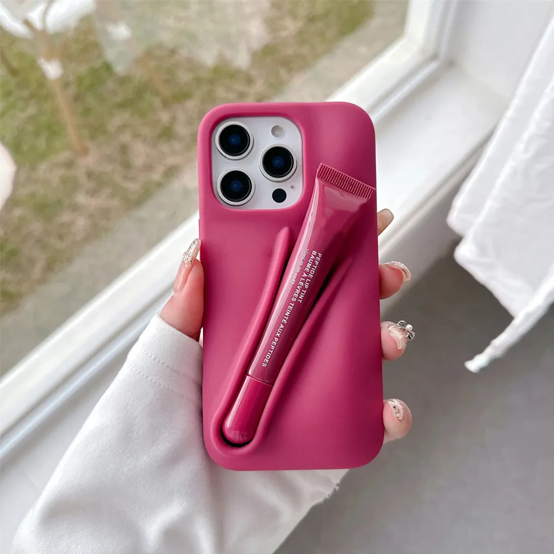 Original Lipstick Holder with Lip Glass Phone Case for iPhone 13 16 15 Pro Max 11 12 14 Plus Lip Balm Soft Silicone Cover