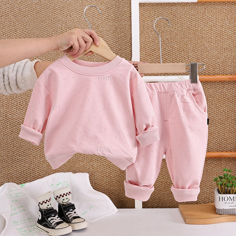 2025 Latest Girls' Spring Suit Fashionable Baby Clothes Casual Long Sleeve Sweatshirt Two Piece 1 Year Old Toddler Cool clothing sets pink white 