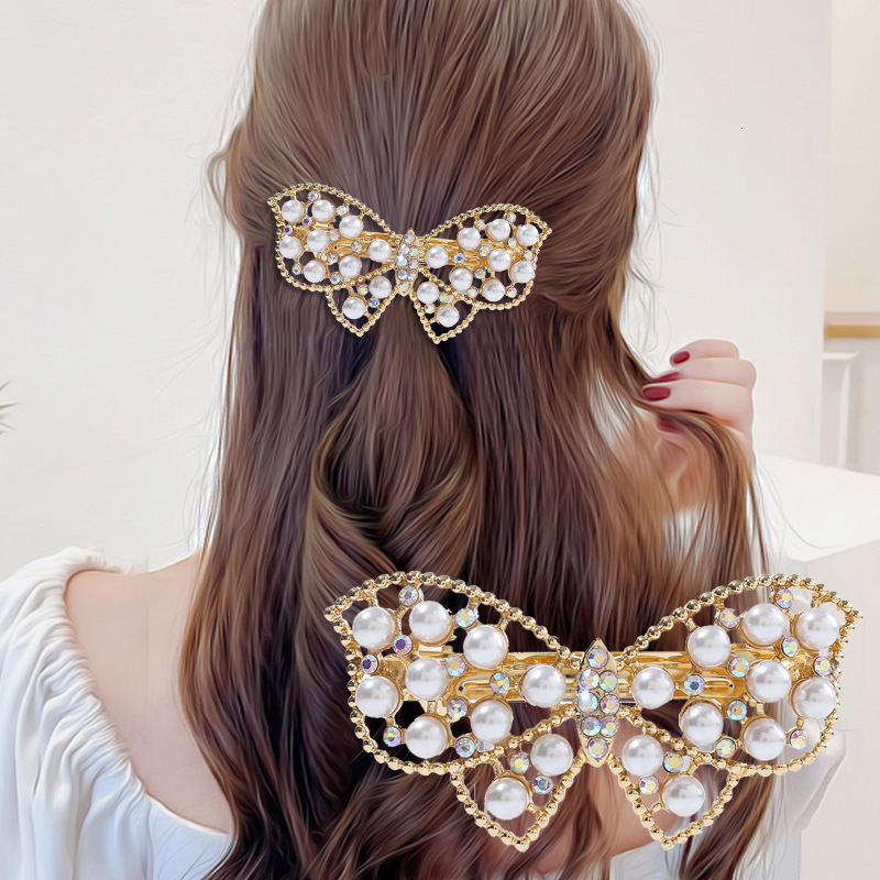 Korean Style Alloy Rhinestone Pearl Ponytail Spring Simple Back of Head Elegant Women Top Clip Hair Accessories SY-8101