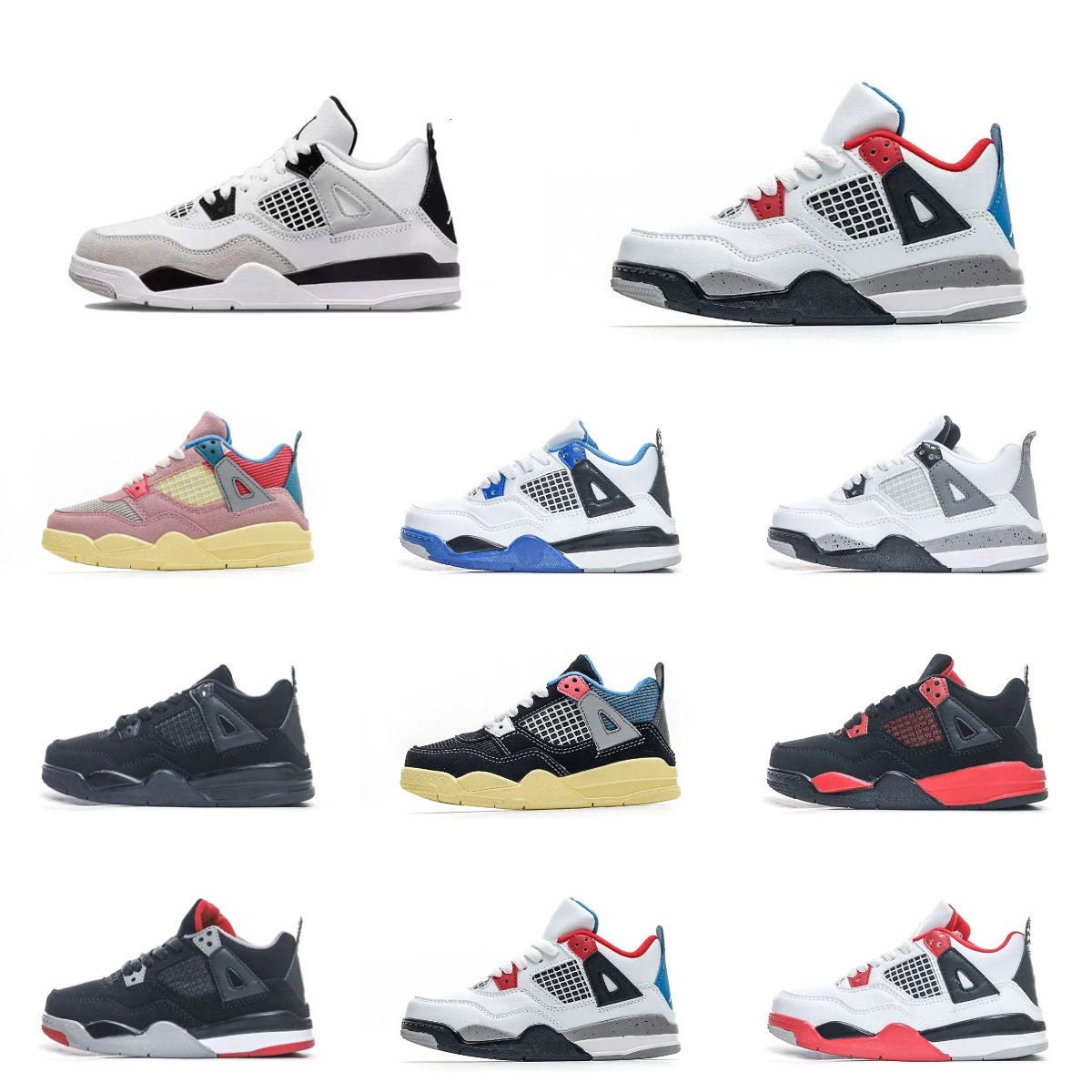 Trainers Kids Baby 4 J4 Basketball Shoes Military Black Fire Red 4S Blue Black Cat White Cement Infant Boy Girl Sports Tennis Red Thunder Infrared Outdoor Sneakers B99