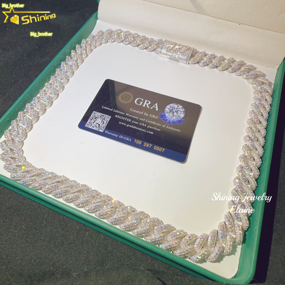 Factory Price Hip Hop Custom Fashion 925 Sterling Silver Luxury VVS Moissanite Iced Out Miami Cuba Link Chain