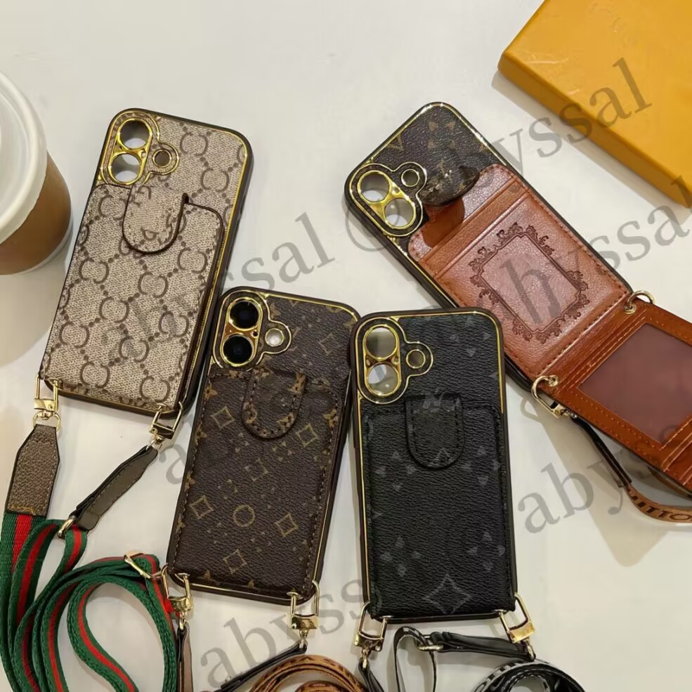 Women Crossbody Phone Case Designer iPhone Case for Apple iPhone 16 Pro Max 15 Pro Max 13 12 14 Plus 15 Plus 11 Case Card Slot Card Holder Wallet Case Cover Straps Lanyard