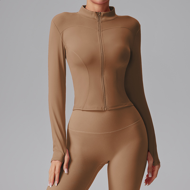 Workout Running Jackets Full Zip-Up Yoga Top Stretchy Fitted Long Sleeve Gym Tops Crop Tops Activewear Athletic Wear For Women 240722