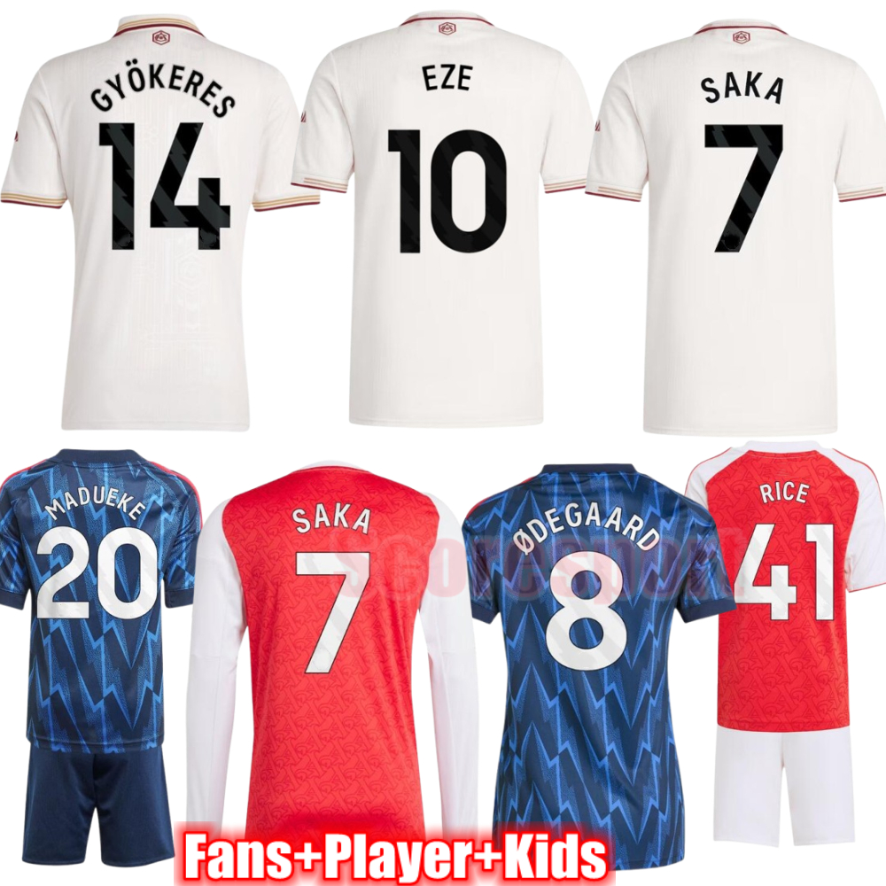 EZE SAKA Gunners Soccer Jerseys 25 26 GYOKERES RICE Fan Player version 3rd White Football Shirt ODEGAARD HAVERTZ LEWIS-SKELLY SALIBA Kids Kit Long TROSSARD 3XL 4XL