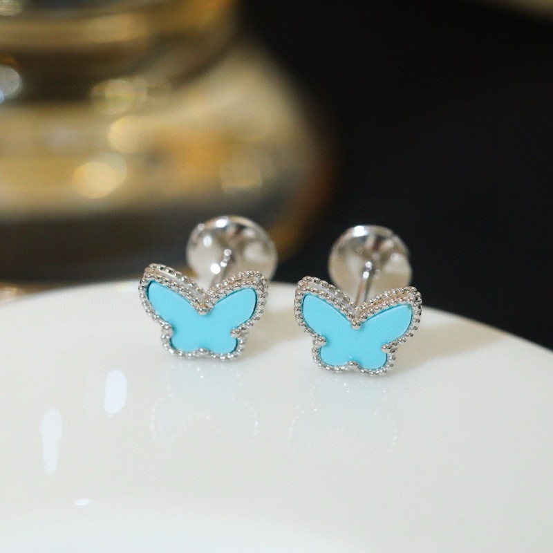 Butterfly Stud Earrings Turquoise White Fritillary 18k Non-fading Earrings