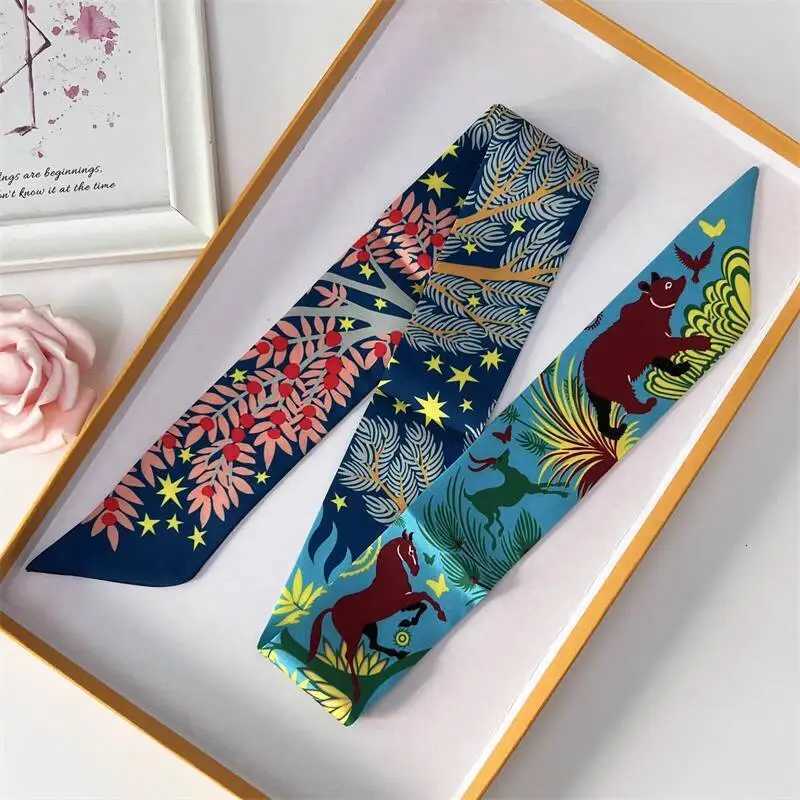 67Colors Luxury Skinny Silk Scarf Long Scarf for Women Narrow Ribbon Headband Neckerchief Handle Bag Band Bandana Hair TieXJ250822