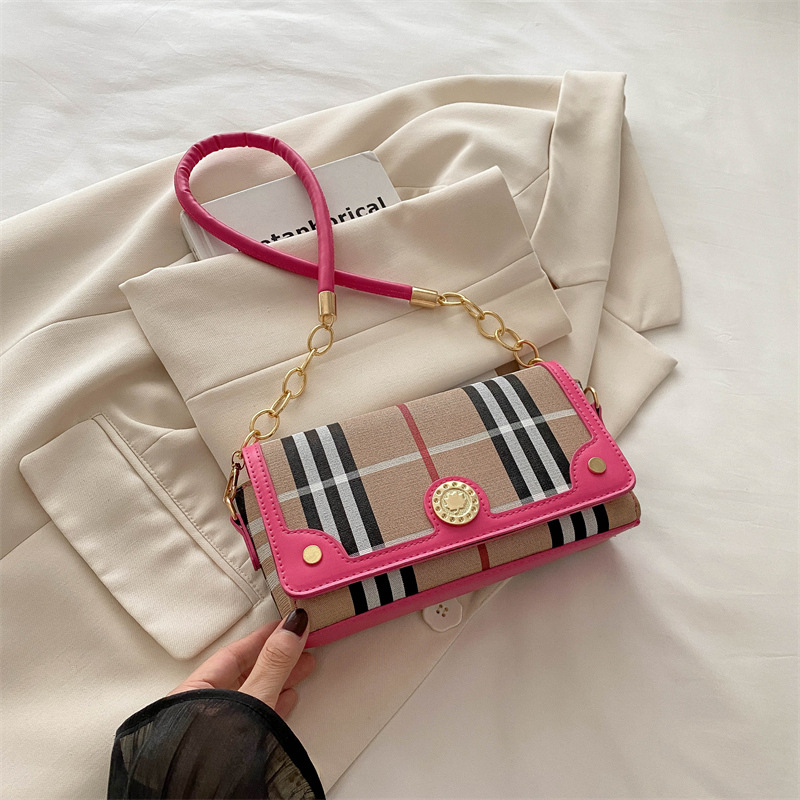 New Fashion Women's Bag 2025 High Quality Explosive Versatile Shoulder Bag Striped Splicing Crossbody Bag