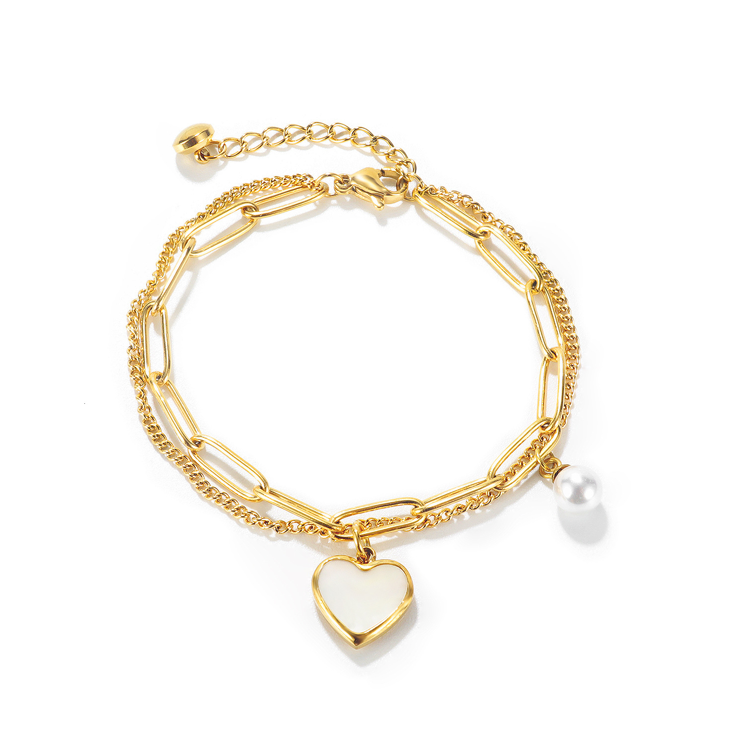 Korean and Japanese Style Accessories Light Personality Double Layer Titanium Steel Pearl for Women Fashion Bracelet Heart Jewelry - view 9