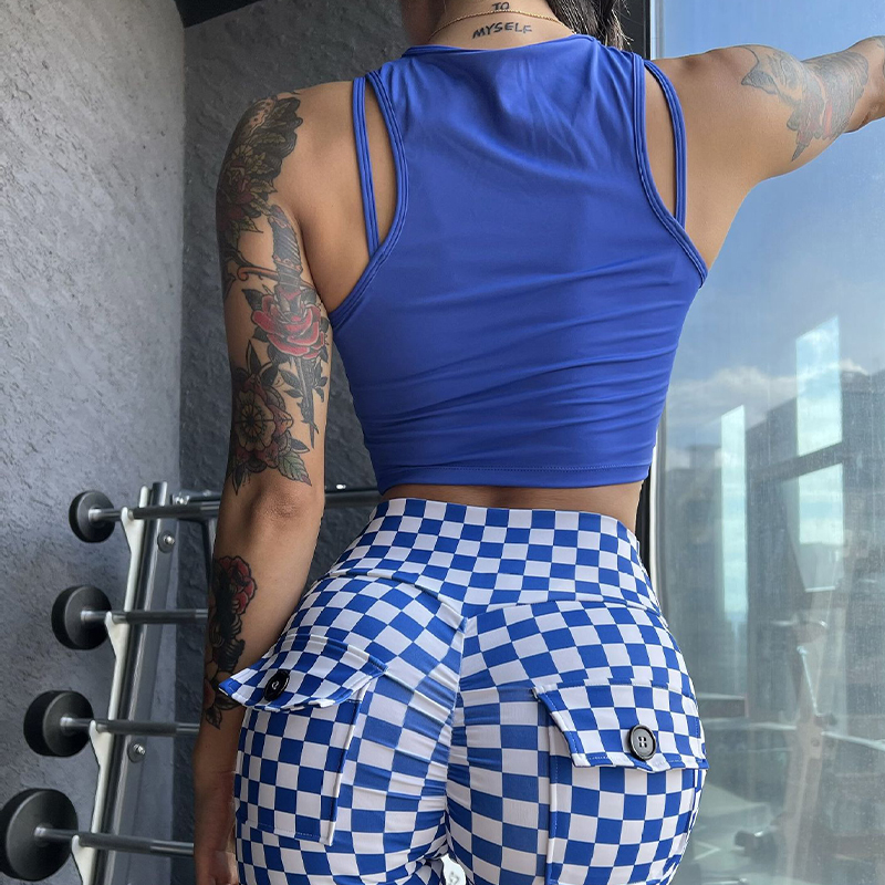 Wholesale Yoga Shorts Fitness Legging Plaid Pants High Waist Tight Running Shorts Complete styles and good quality