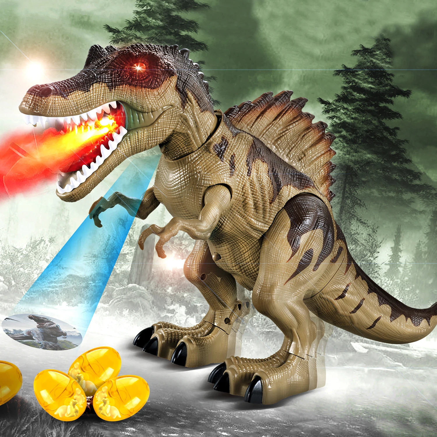 Large Electric Dinosaur Toy Walking Jet Dinosaur World with Mechanical Voice Tyrannosaurus Rex Luminous Egg Ideal Children Gift 250822