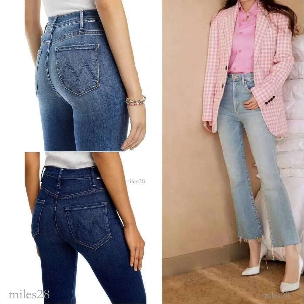 Women Fashion Denim Pants High waisted Elastic Micro Flared Cropped Blue Stretch Jeans Streetwear
