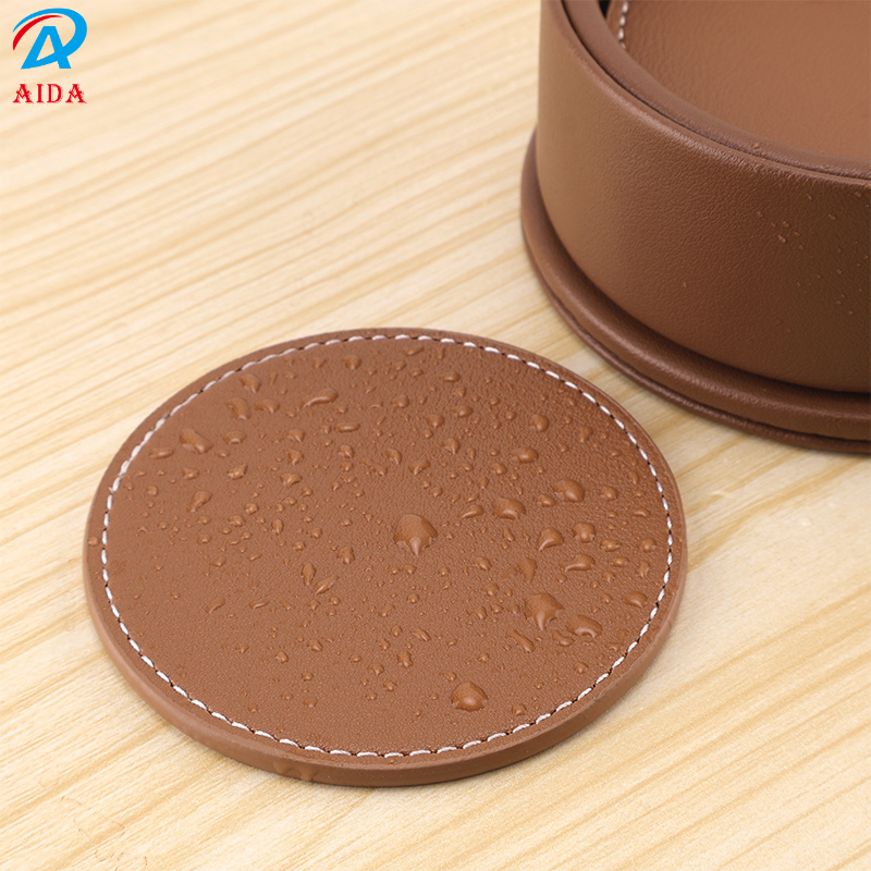 Designer Round Waterproof Oilproof Cup Pad - Customizable Durable PU for Dining Table 80*4mm-BD