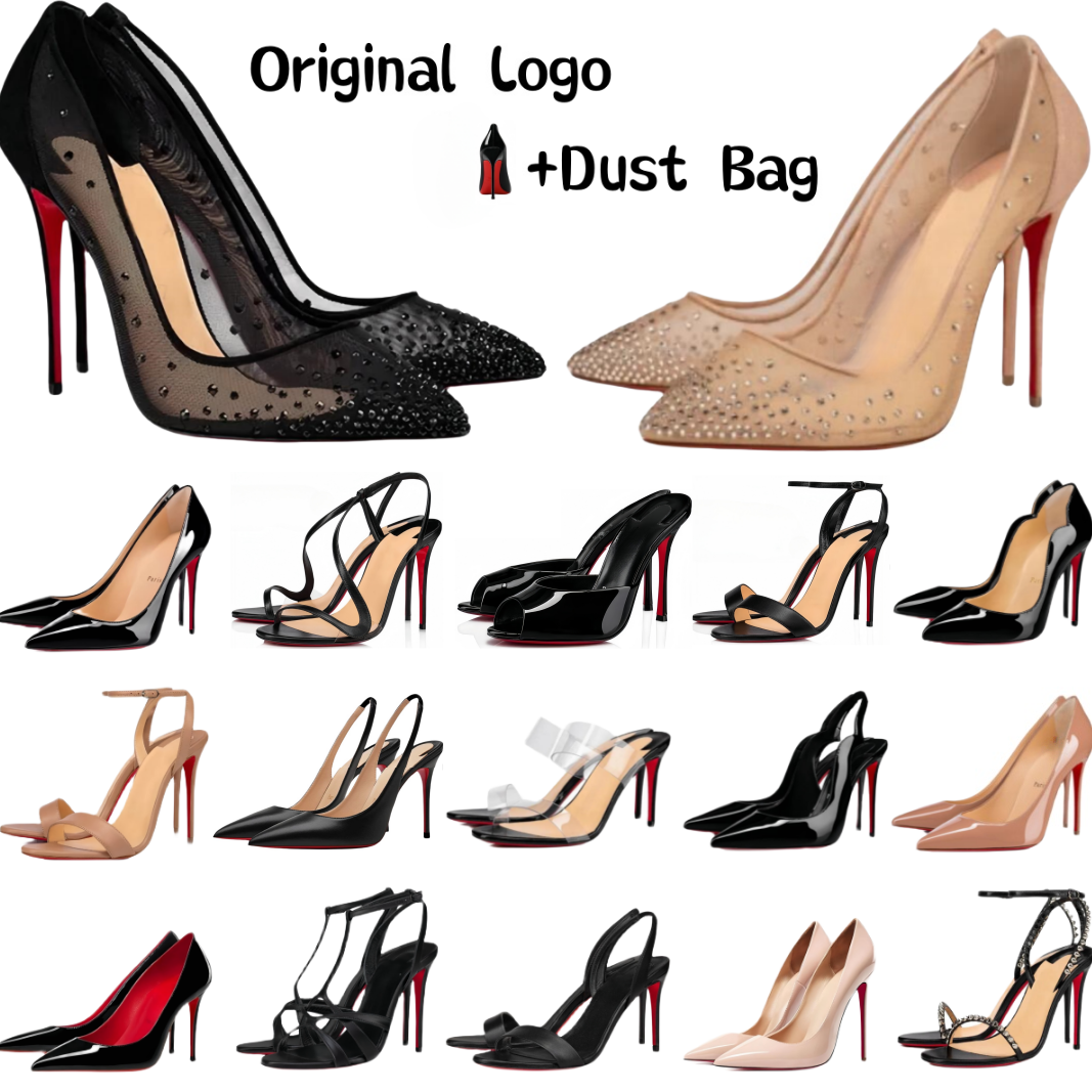 Designer Women High Shoes Red Peep Toe Sandals 6cm 8cm 10cm 12cm Heels Nude Black Patent Leather Pumps Size 34-44