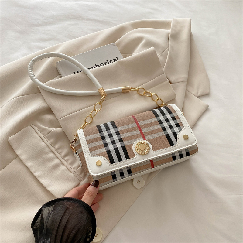 New Fashion Women's Bag 2025 High Quality Explosive Versatile Shoulder Bag Striped Splicing Crossbody Bag