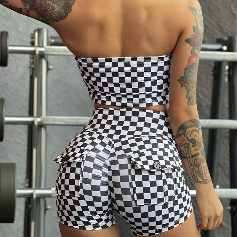 Wholesale Yoga Shorts Fitness Legging Plaid Pants High Waist Tight Running Shorts Complete styles and good quality
