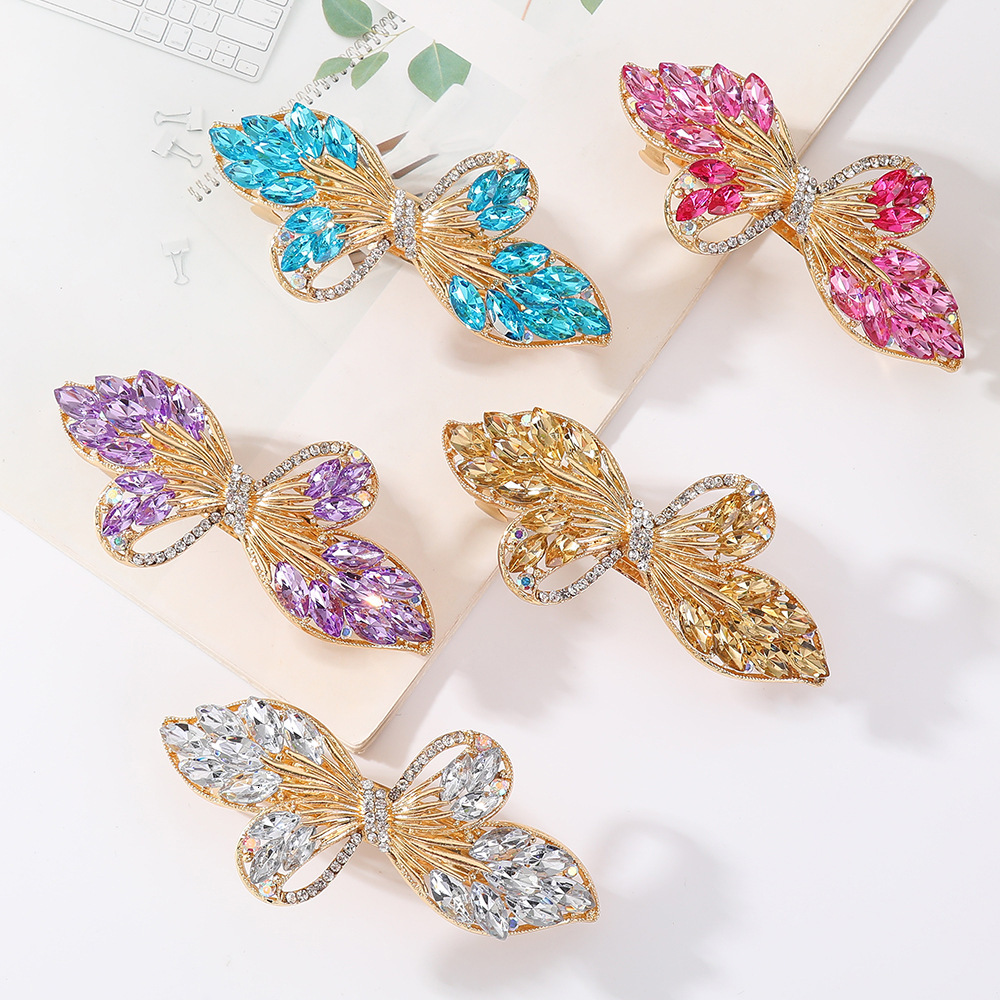 New Korean Version Medium Size 8cm Crystal Bow Spring Butterfly Horizontal Back of Head Hair Clip Hairpin SY-8022