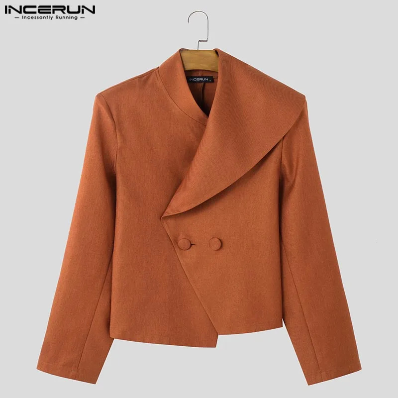 Casual Stylish Style Tops INCERUN Men Asymmetrical Collar Suit Handsome Male Solid Allmatch Loose Long Sleeved Blazers 250828