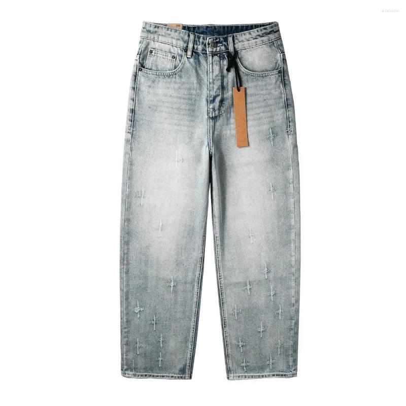 Men's Jeans 90s High-Street Reloaded! Ksub Ripped Embroidered Lettering & High-Rise Button Durable Denim