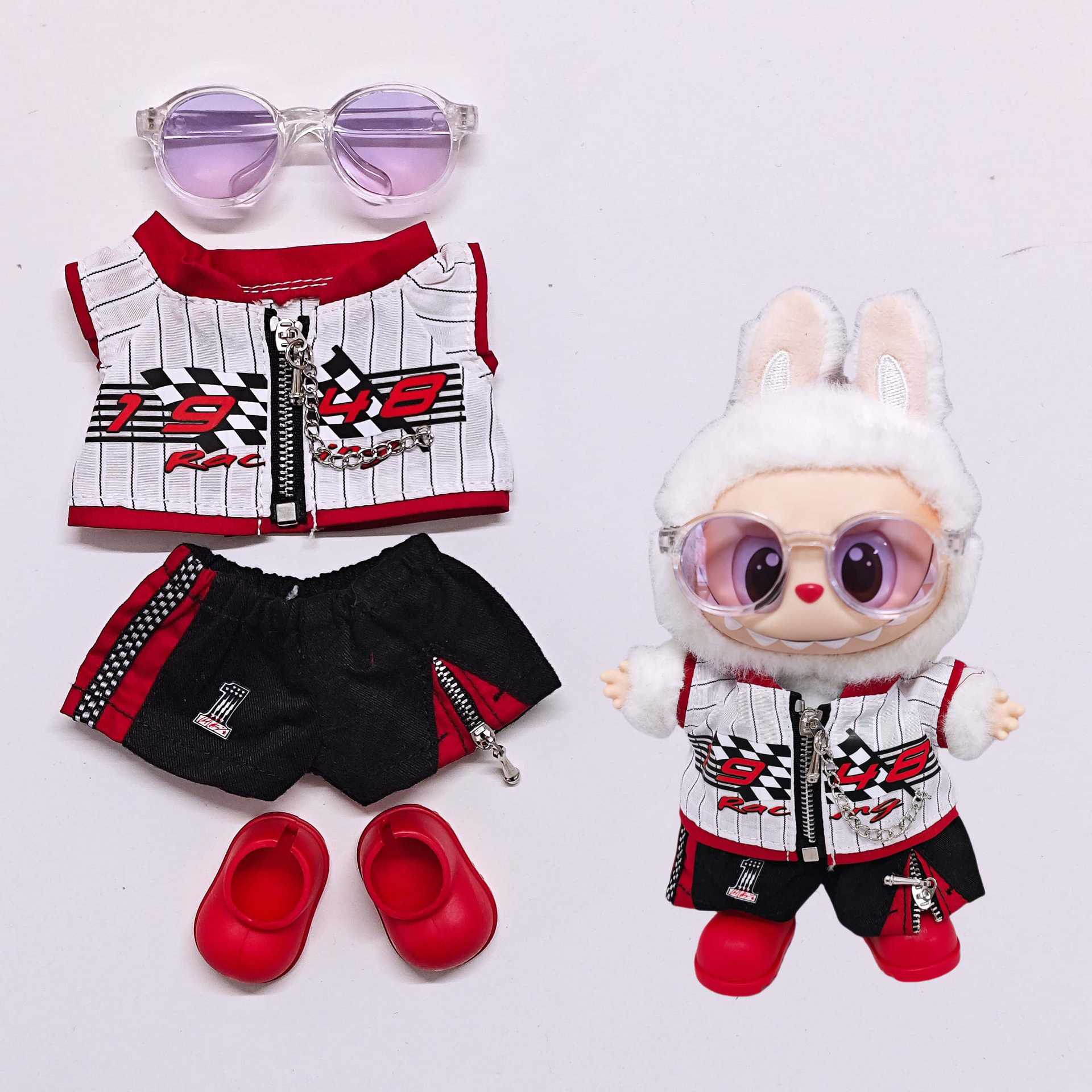 Labubu Clothes Fashion Racing Suit Pants Set Labubu Clothes Universal for First, Second, and Third Generations