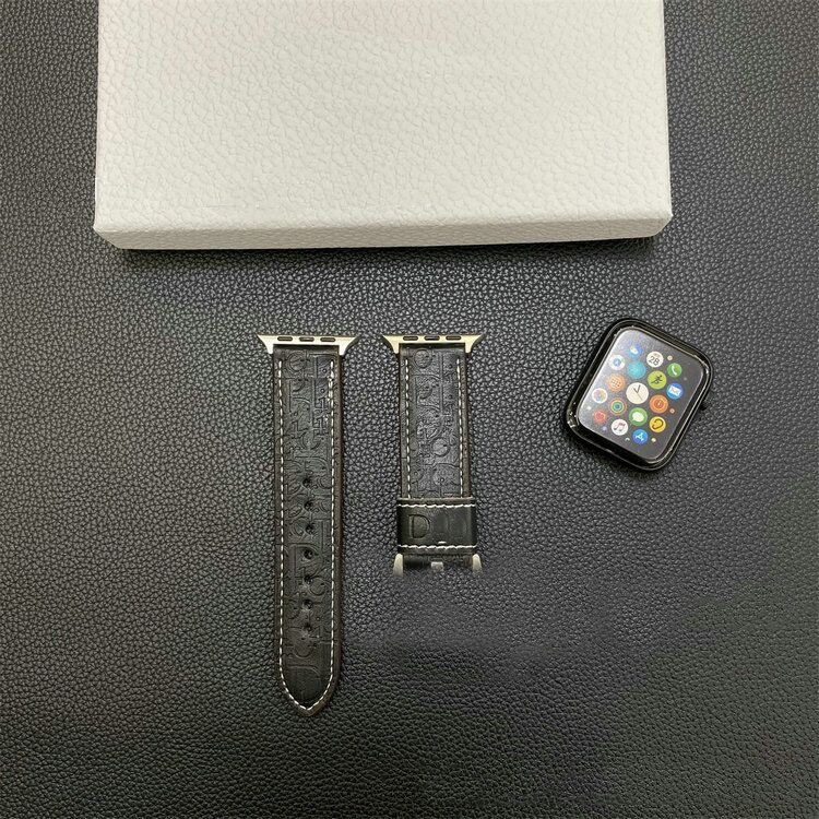 2025 luxury leather brand Apple Watch letter D strap suitable for 38/40/41/42/44/45/46/49mm leather hand sewn material Black/Grey/Blue/Dark Green/Red 