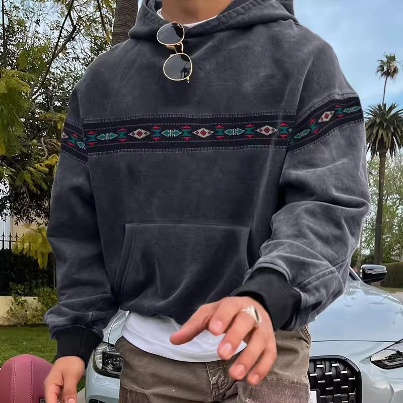 European and American men's road 3D digital printing round neck hooded sweater fashion casual trend sweater