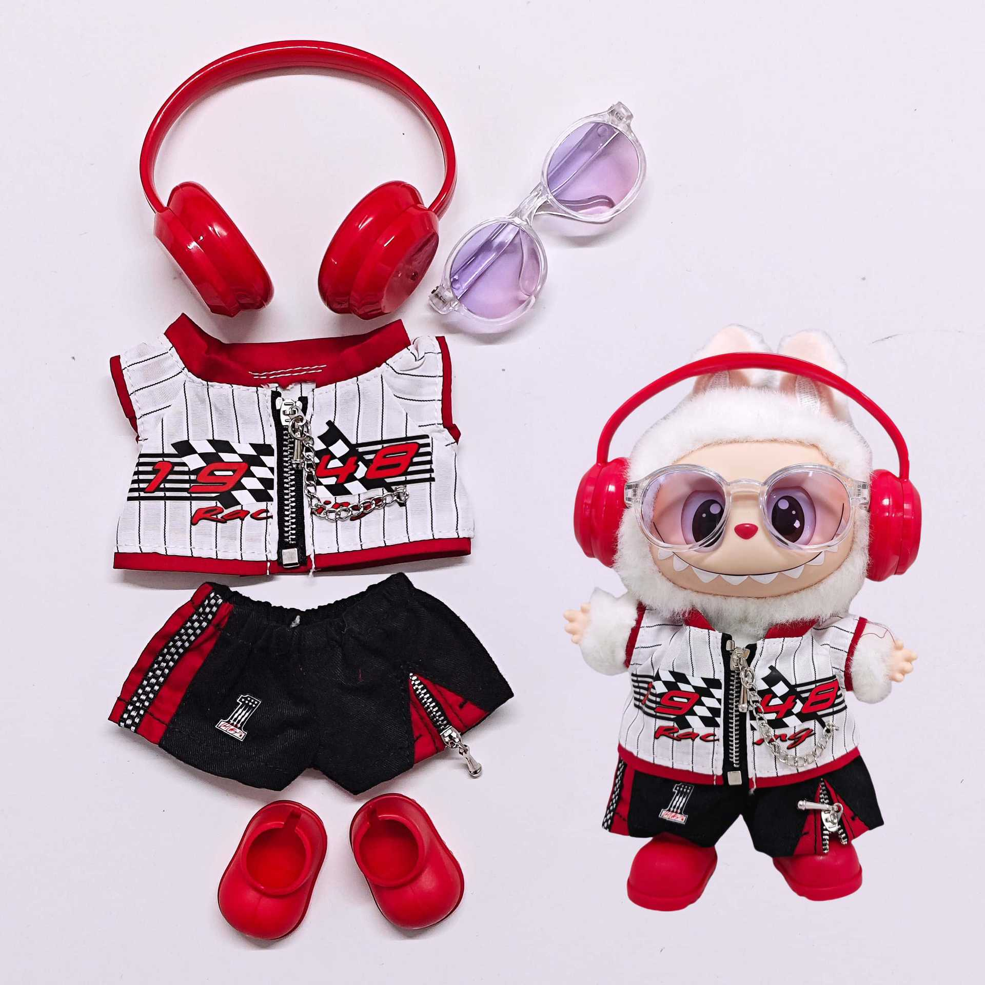 Labubu Clothes Fashion Racing Suit Pants Set Labubu Clothes Universal for First, Second, and Third Generations