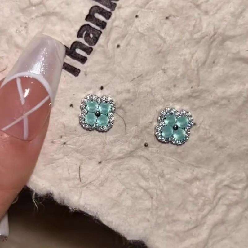 DHpet Spring Breeze Letter Mint Manbo Green Four-Leaf Clover 2024 New High-End Elegant Earrings