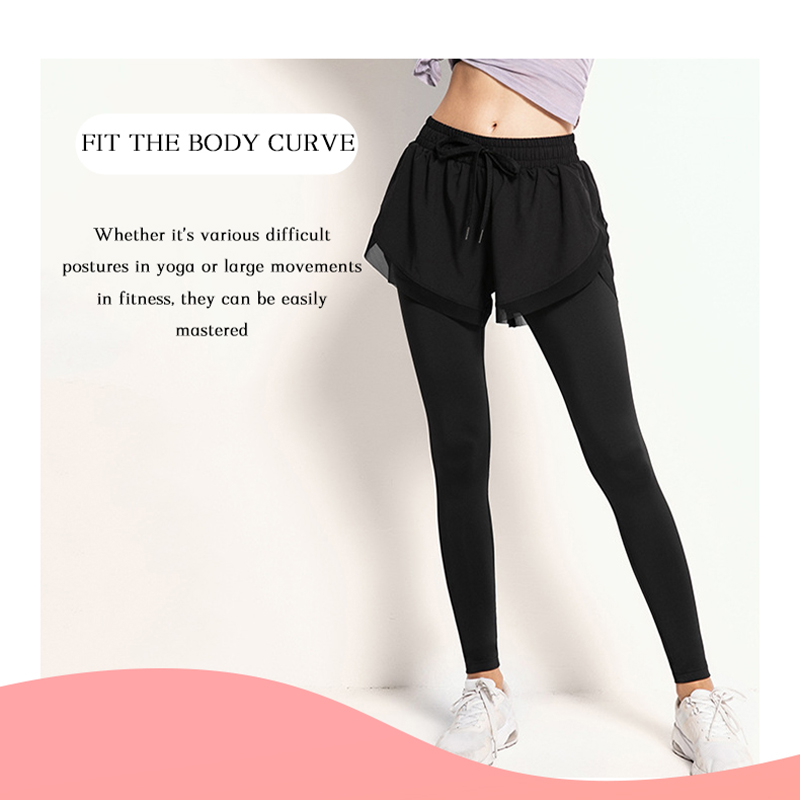 Slim Fake Two Pieces Sweatpants High Waist Running Fitness Pants Yoga Leggings Complete styles and good quality