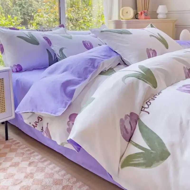 New Designer Matted Four-piece Set Thick Sheet Quilt Cover Summer Washed Cotton Student Three-piece Luxury Bedding G250822