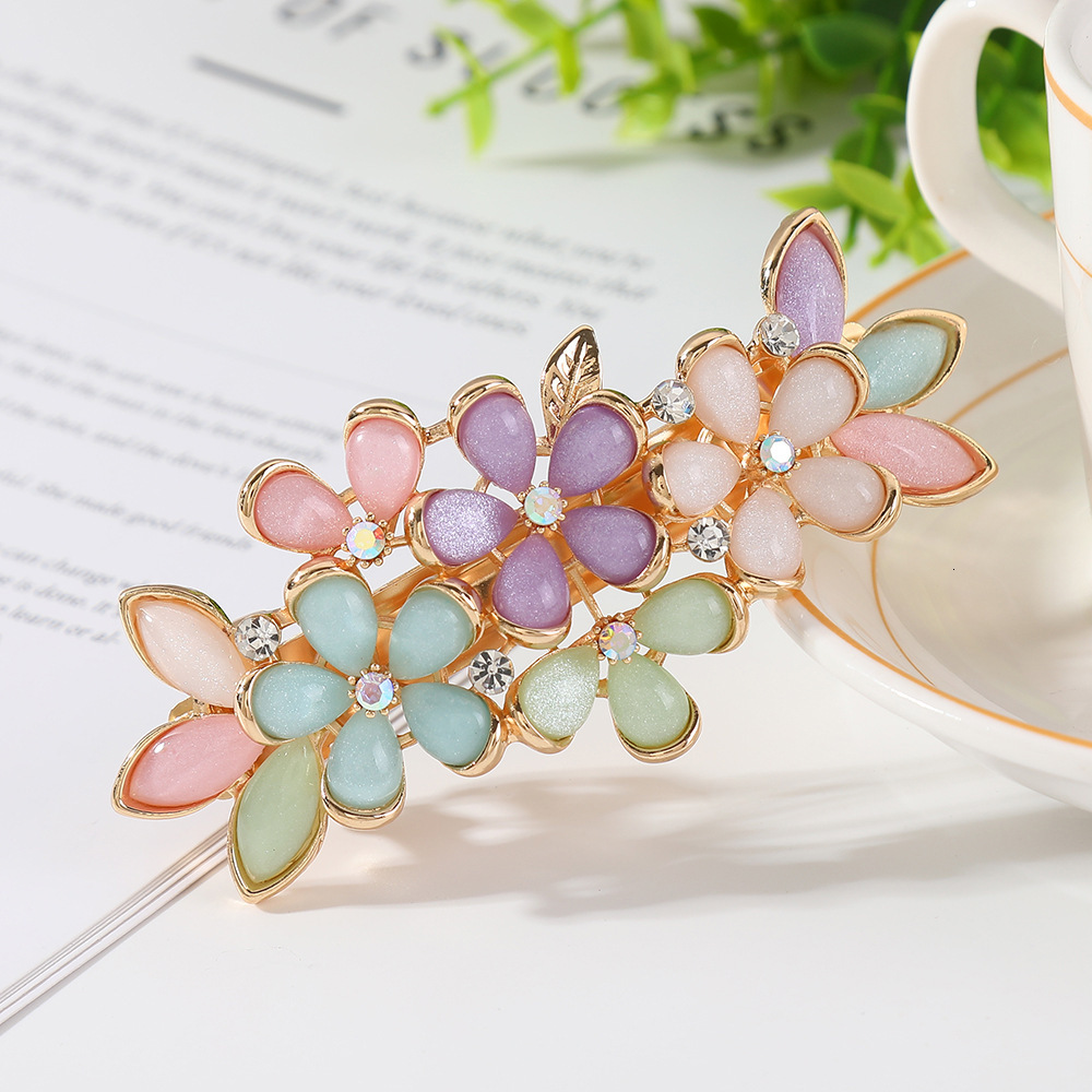 New Korean Style Elegant Flower Temperament Imitation Cat Eye Spring Top Bangs Clip Half Tie Hairpin Hair Accessories Wholesale SY-8021