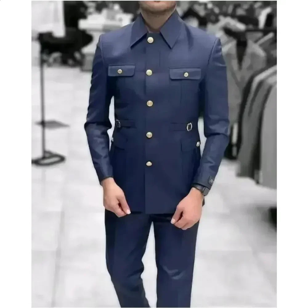 Mens Stand Collar Chinese Style Elegant Suits For Men Slim Fit Formal Groom Tuxedos Prom2 Pcs Classic Male Blazer Costume Homme 250822