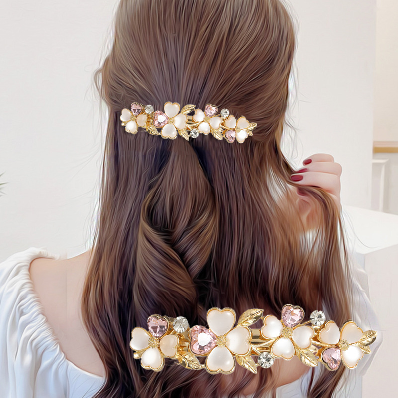 Korean Style Flower Simple Pearl Alloy Spring Clip Back of Head Half Updo Exquisite Hairpin Hair Accessory SY-8095