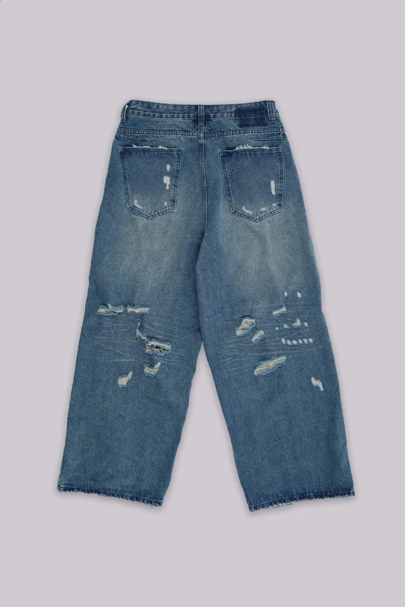 Jaded London Retro Jeans HipHop Hole n Washed Men Y2K Harajuku Gothic Couple Casual Joker Street Wide Trousers 250821