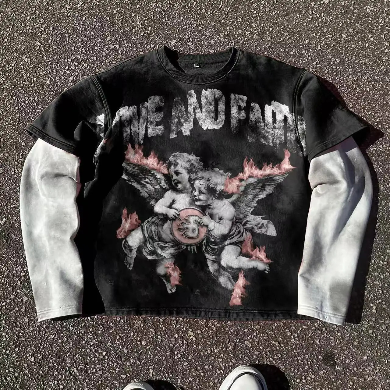 Gothic Two Piece Long Sleeve Red Eye Pattern Spliced T Shirt Autumn Select Dark Punk Fashion Cotton Tops 250822