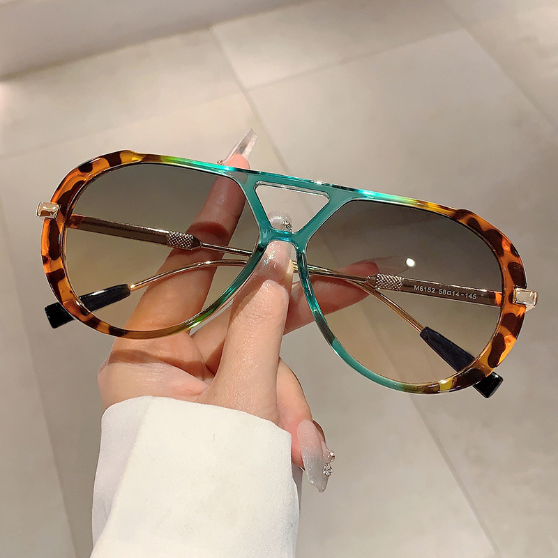 New Retro Fashion High-End Round Face Slimming Sunglasses Leopard Print Frame Double Bridge Design Plain Optical Glasses