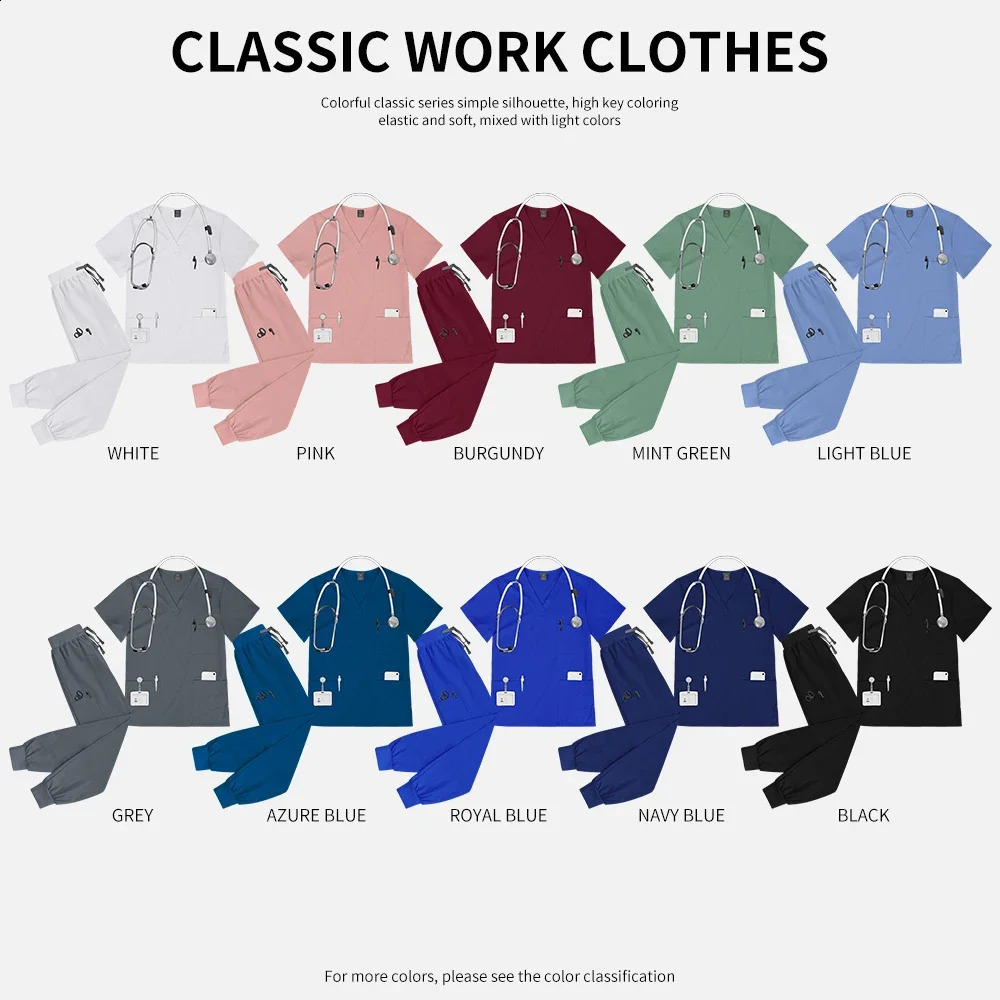 Multicolor Nurse Uniforms Workwear Pet Scrub Topspants Suit Women Short Sleeved Multi Function Pocket Nursing Workwear 250822