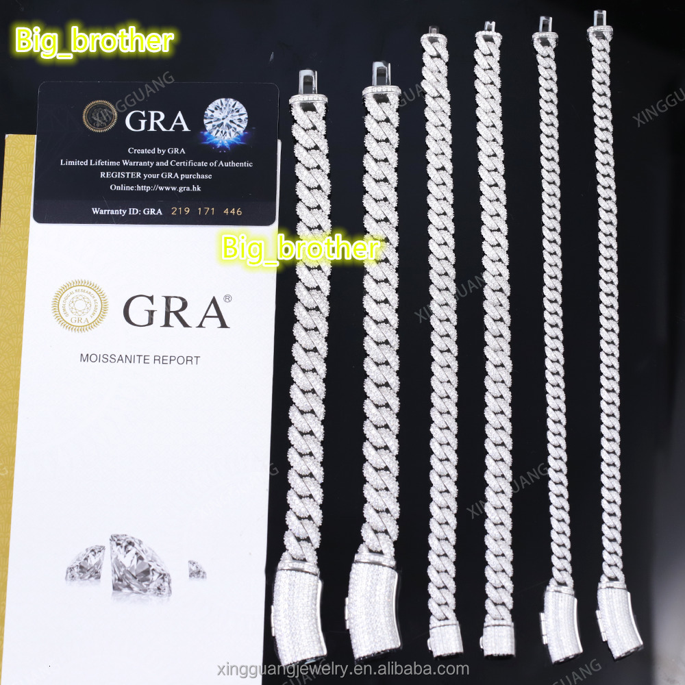 6mm 9mm 13mm Cuban Link Chain S925 Silver Vvs Moissanite Cuban Chain Pass Diamond Tester GRA Certificate Hip Hop