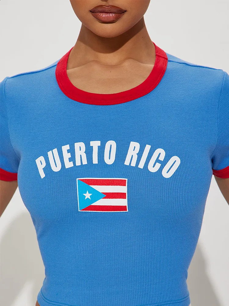 Aesthetic Puerto Rico Flag Full Letter Printed T-shirt Color Comparison Fashion Retro Short Sleeve Summer Y2K Clothing 250822