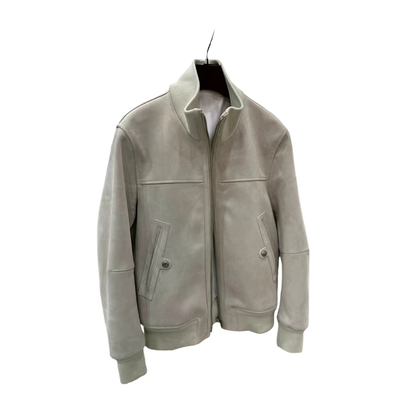 New stand up collar pilot leather jacket, genuine leather mixed with suede and sheepskin high-end feel suitable for wearing jacket jacket jacket