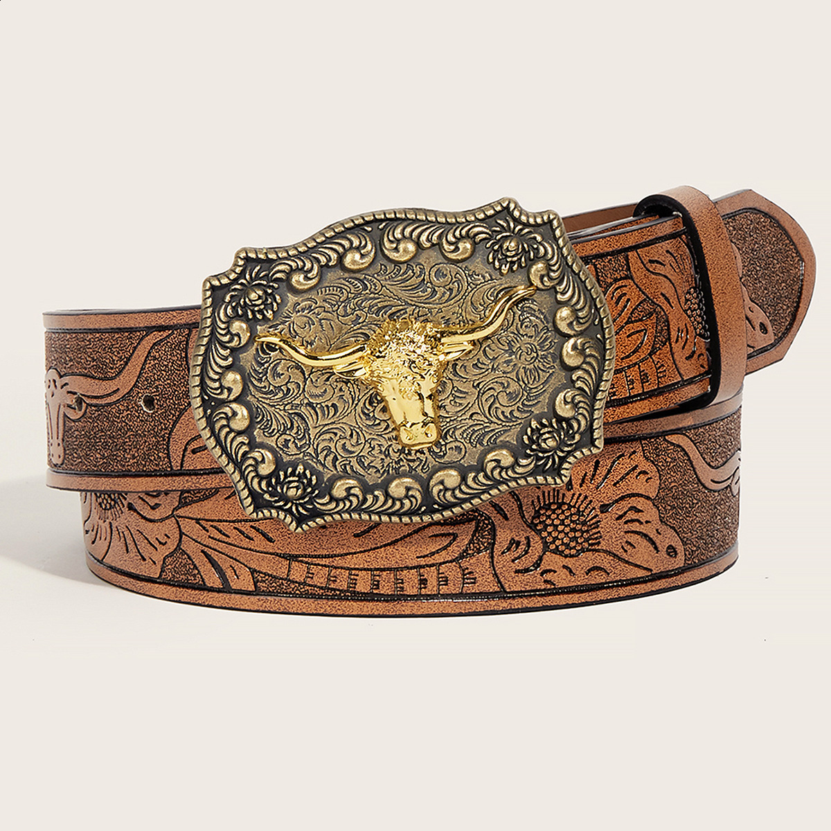 Mens Western Embossed Genuine Leather Belts with Golden Cowboy Longhorn Bull Buckle Belt Business Waist Straps For Men Droping 250701