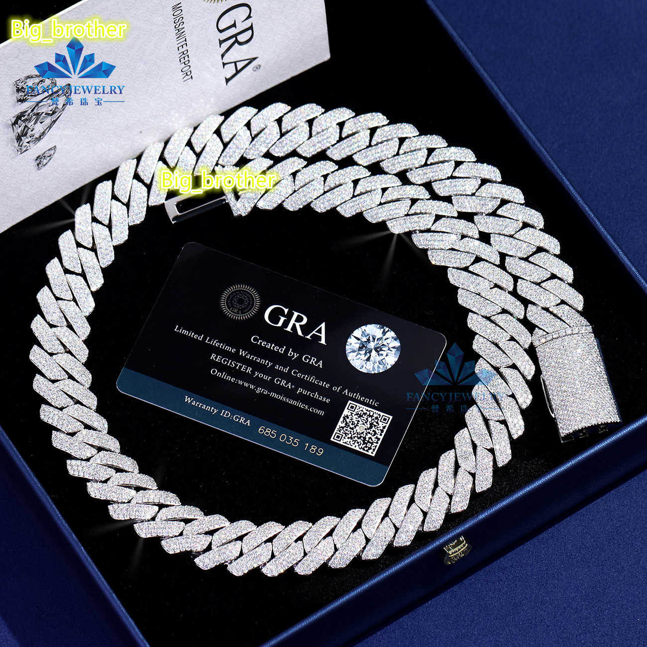 Fast Shipping Pass Diamond Tester 925 Silver 8mm 10mm 12mm Two Rows Iced Out Hip Hop VVS Moissanite Diamond Cuban Link Chain