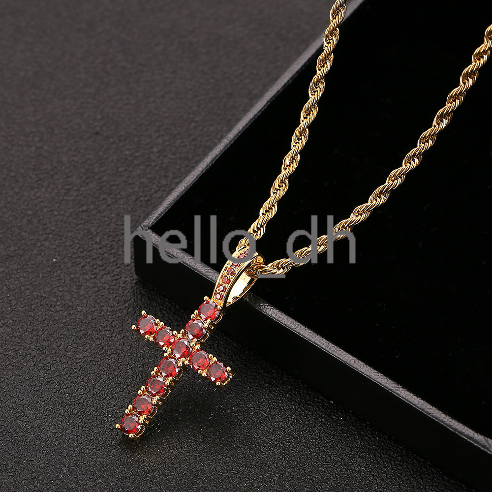 18K Gold Silver Iced Out Diamond Cross Pendant Red Color moissanite Hip Hop Fine Cross Pendants for Men Women