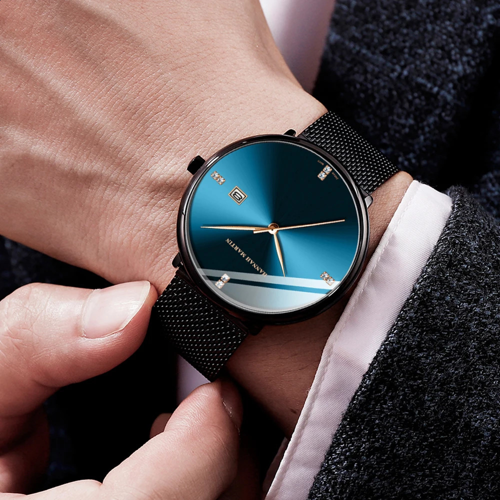 Japanese Original Quartz Movement Watch Rhinestone 40mm Blue Black Business Style Casual Fashion Stainless Steel Watches 250818