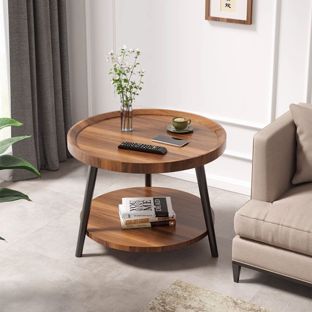 M8272 Small round table, double-layer small coffee table, double-layer wrought iron table