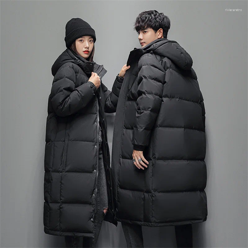 Men's Down FGKKS 2025 Couple Winter Jacket Fashion Classic Slim Korean Style White Duck Long Coat Women Hooded Outwear