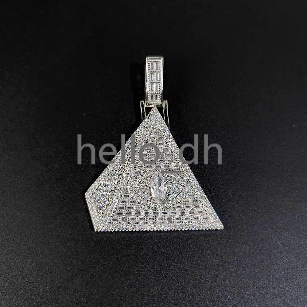 Hip Hop Iced Out Bling moissanite moissanite moissanite Triangle Eye Pyramid Pendants for Men Jewelry