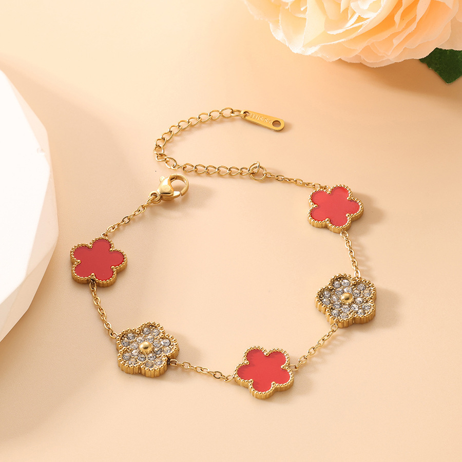 Titanium Steel Five-Leaf Clover Bracelet with Inlaid Dias Mother-of-Pearl, High-End, Non-Fading, Simple and Versatile Jewelry Z260313