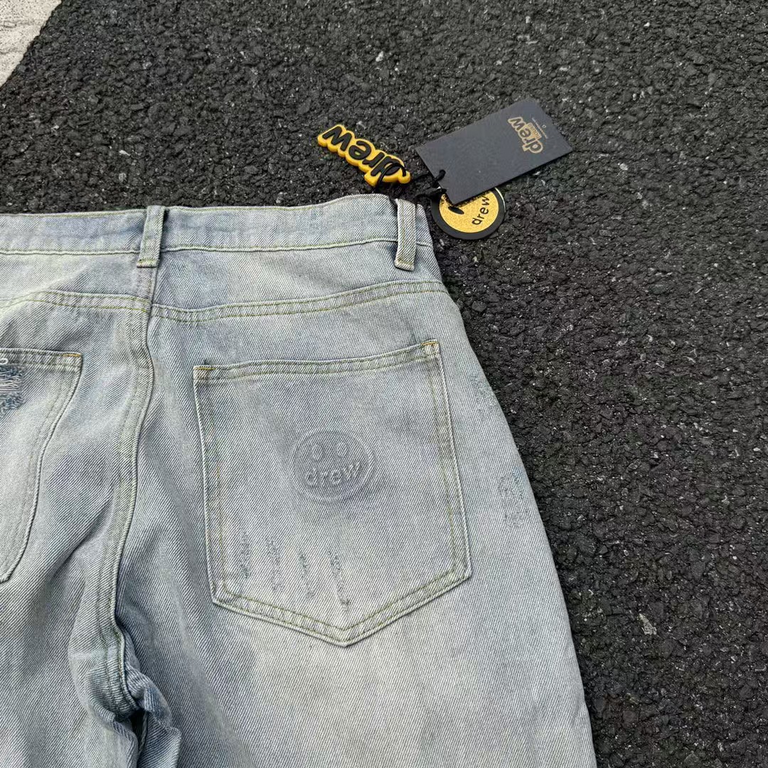 Drew House Men Jeans Streetwear Light Blue Denim Pants